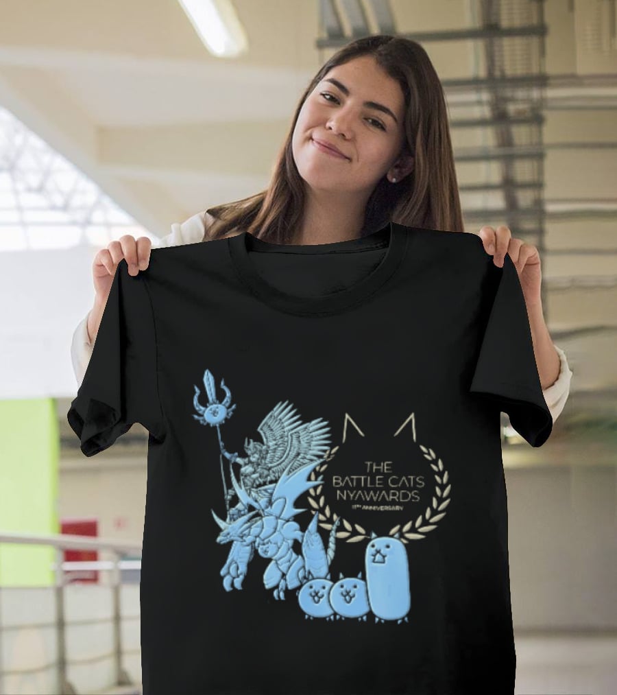 The Battle Cats Nyawards 11th Anniversary Characters Laurel Wreath Line T-Shirt