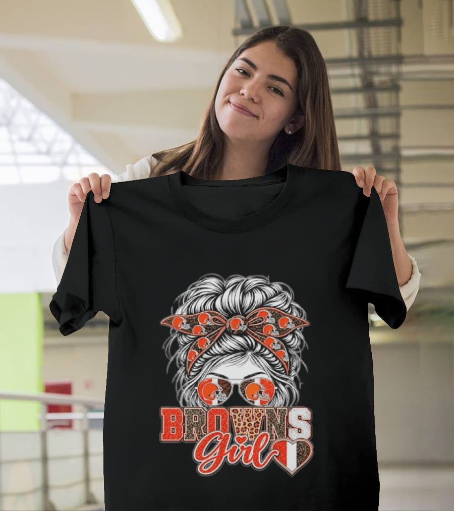 Cleveland Browns Girl Messy Bun Football T-Shirt
