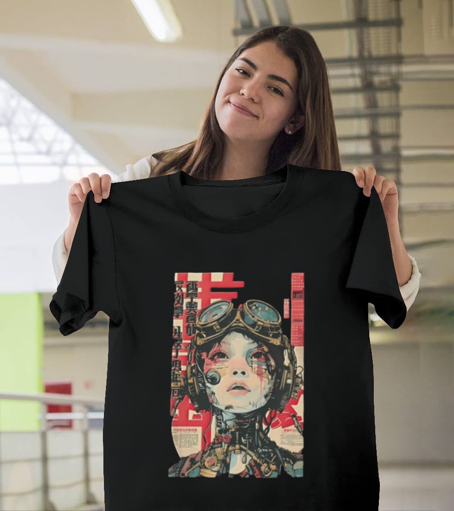 Cyberpunk Cyborg Woman With Goggles And Headphones Futuristic Aesthetic T-Shirt