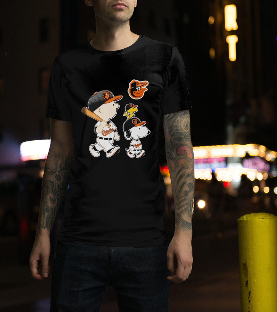 Woodstock Charlie Brown Snoopy Orioles Baseball Team T-Shirt