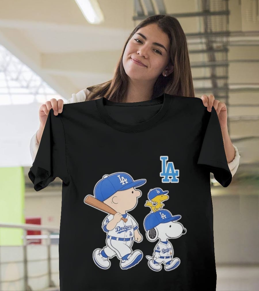 Woodstock Charlie Brown And Snoopy Los Angeles Dodgers Baseball T-Shirt