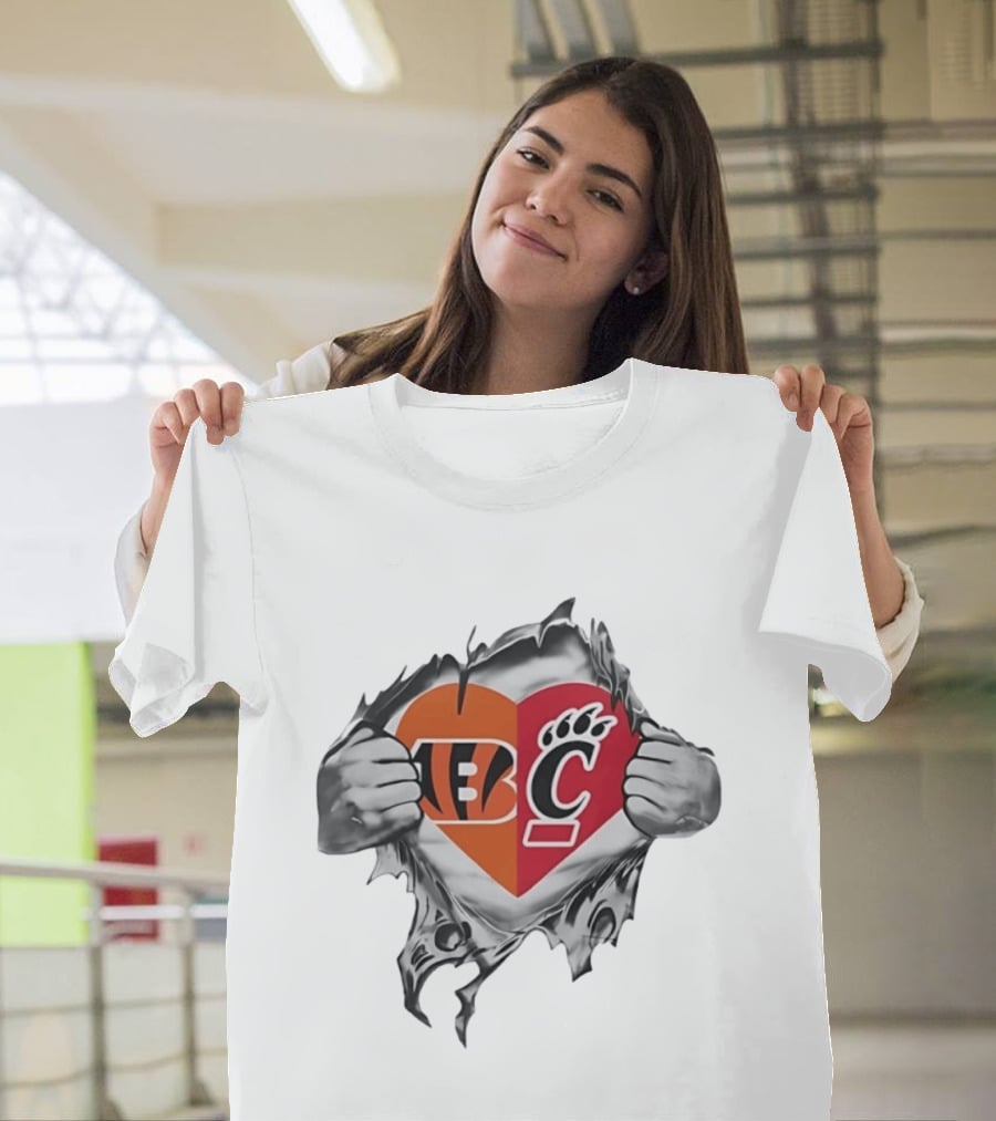 Cincinnati Bengals Bearcats Heart Logo Mashup T-Shirt