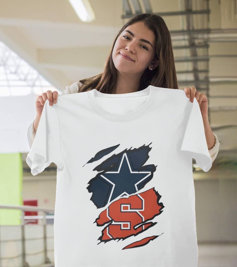 Dallas Cowboys Star And Syracuse Orange Torn Fabric T-Shirt