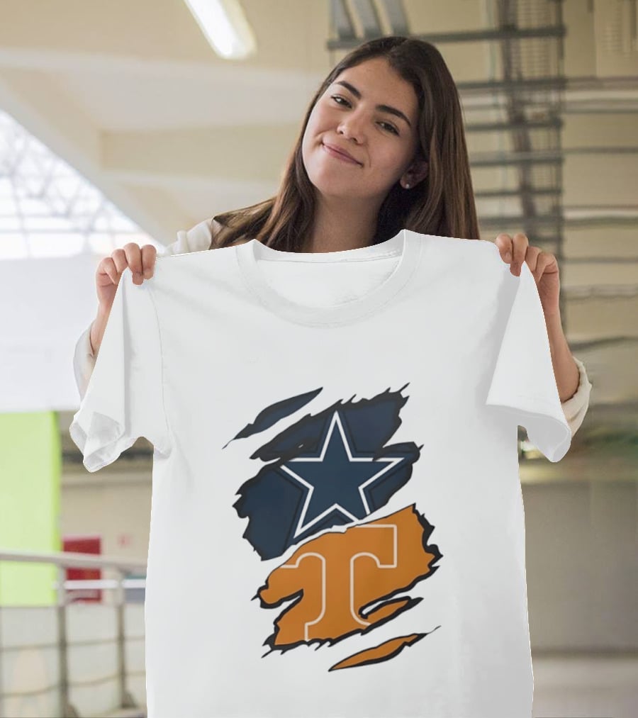 Dallas Cowboys Star Tennessee Volunteers Logo Ripped Effect T-Shirt