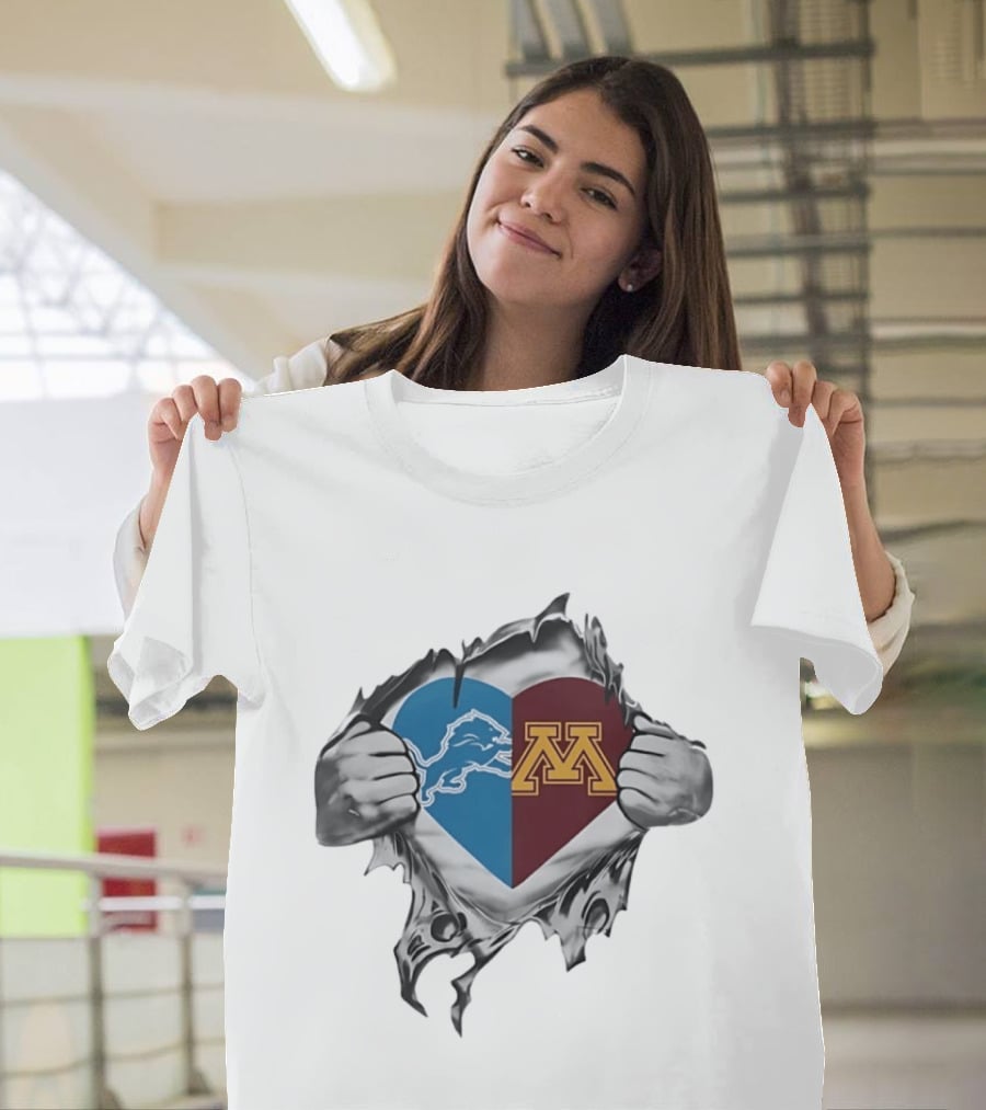 Detroit Lions And Minnesota Golden Gophers Heart T-Shirt