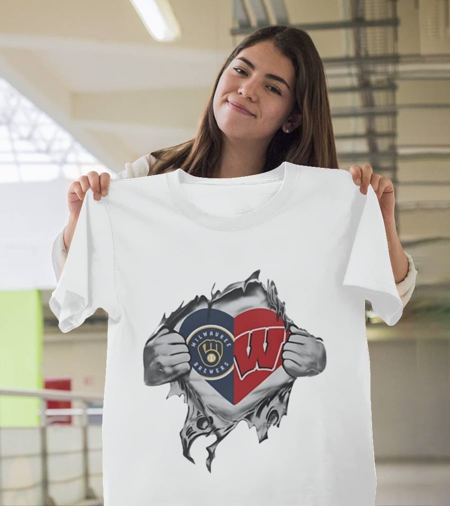Milwaukee Brewers Wisconsin Badgers Heart T-Shirt