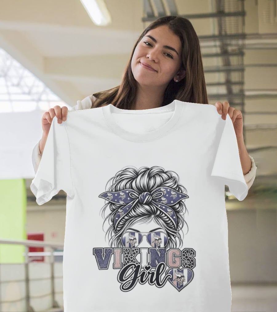Minnesota Vikings Girl Messy Bun Bandana Sunglasses T-Shirt