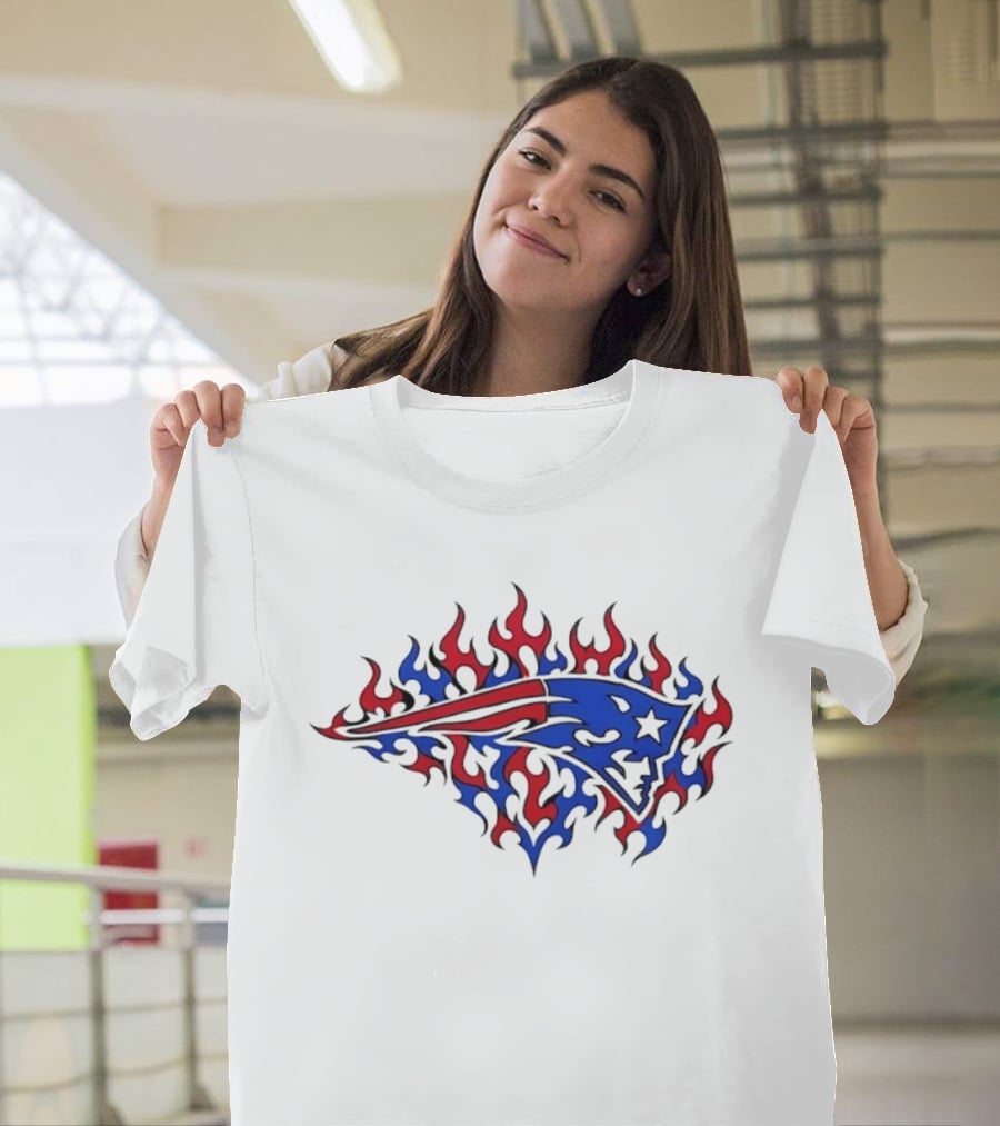 New England Patriots Flaming Blue And Red Sports Team T-Shirt