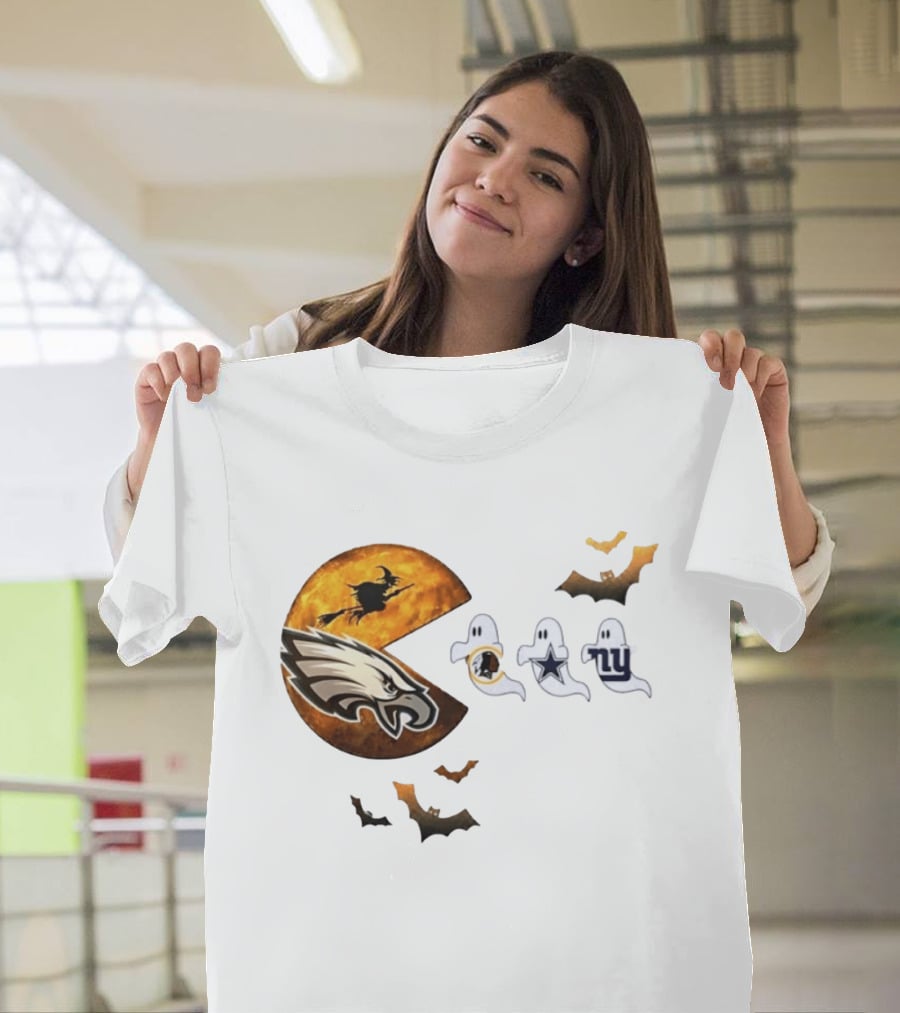 Philadelphia Eagles Pac Man Halloween Washington Commanders Cowboys Giants Ghosts T-Shirt