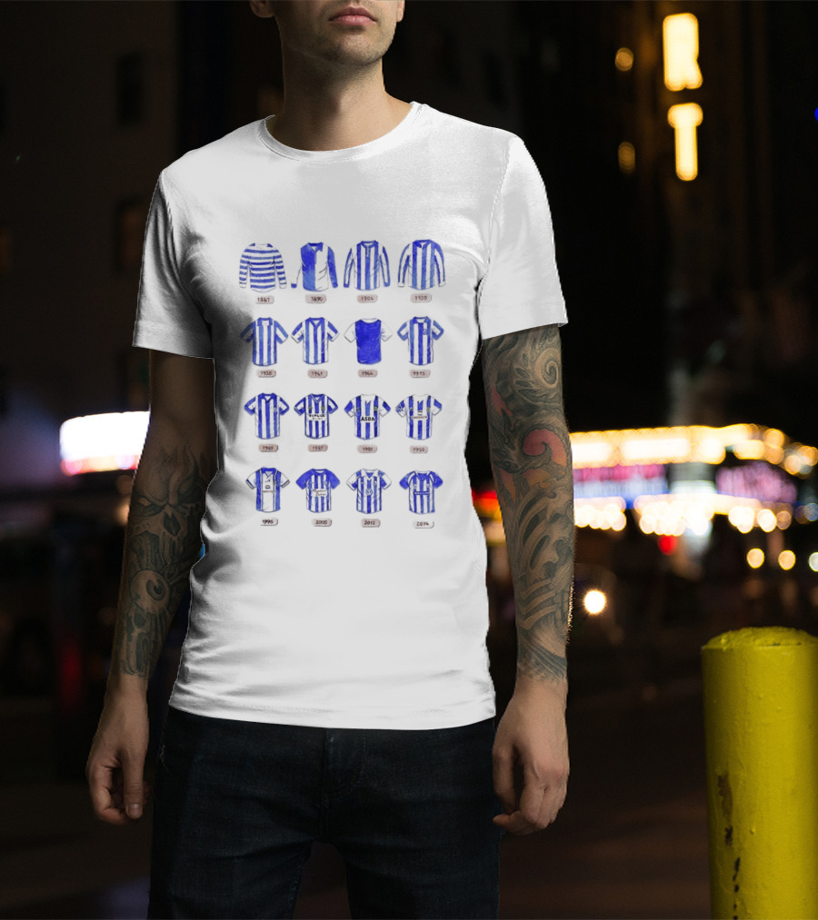 Sheffield Wednesday FC Kit Evolution 1867 1993 Blue And White Stripes T-Shirt