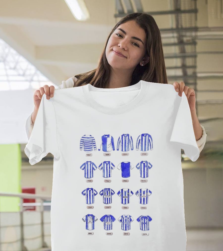 Sheffield Wednesday FC Kit Evolution 1867 1993 Blue And White Stripes T-Shirt