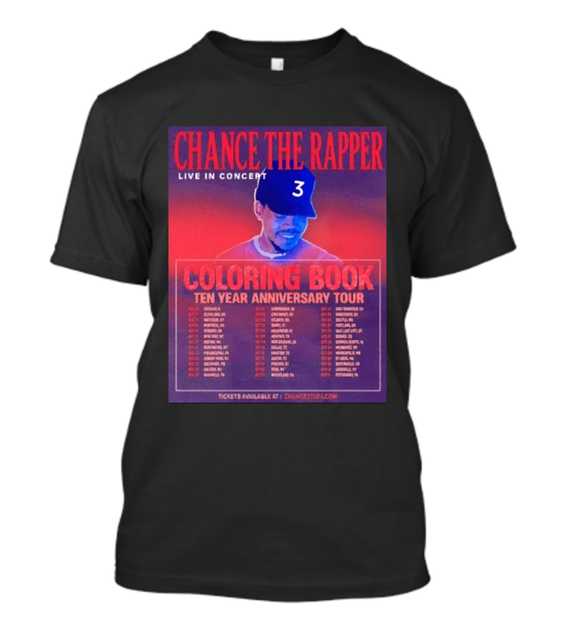 Chance The Rapper Live In Concert Coloring Book Ten Year Anniversary Tour Dates And Tickets T-Shirt