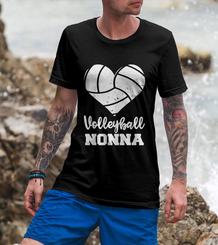 Volleyball Nonna Distressed Heart T-Shirt