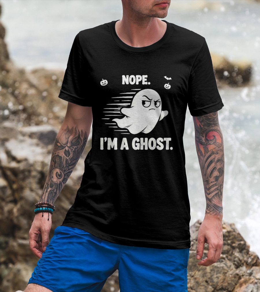 Nope I'm A Ghost Halloween Spooky With Pumpkins And Bats T-Shirt