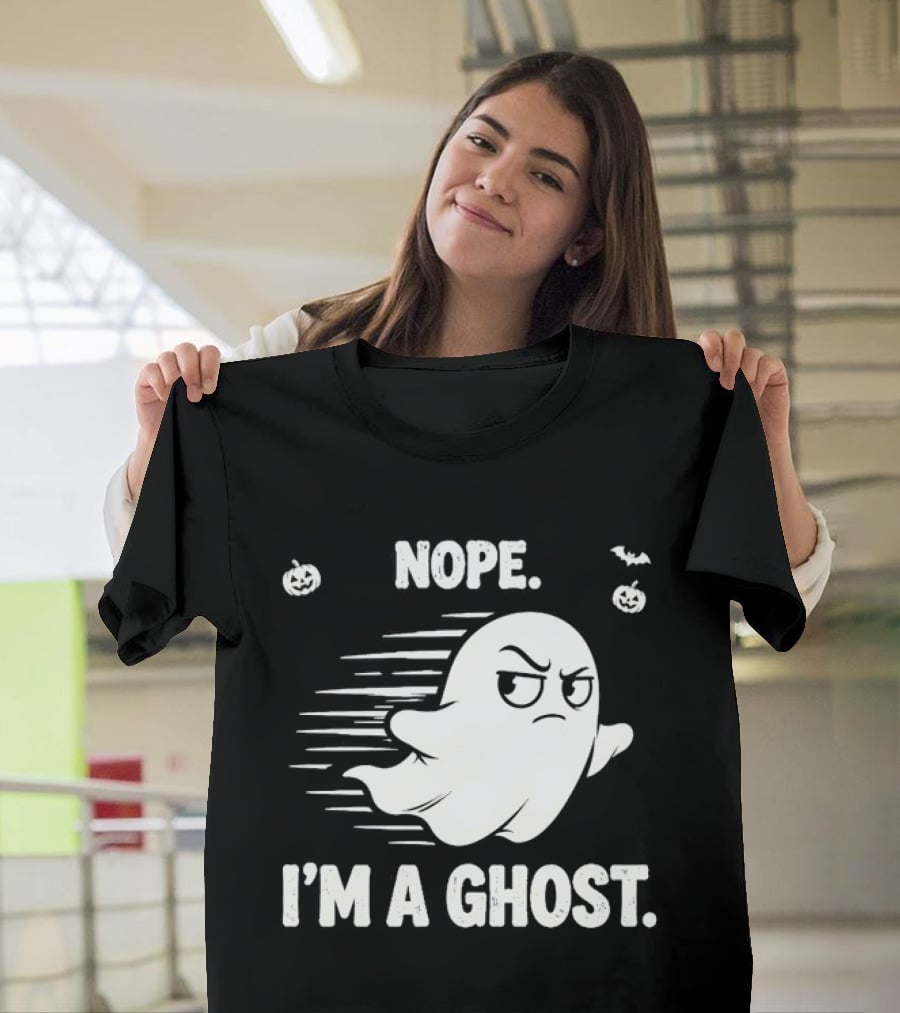 Nope I'm A Ghost Halloween Spooky With Pumpkins And Bats T-Shirt