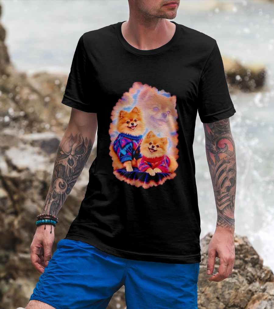 Pomeranian Puppies Cozy Sweaters Neon Pastel Vibe T-Shirt