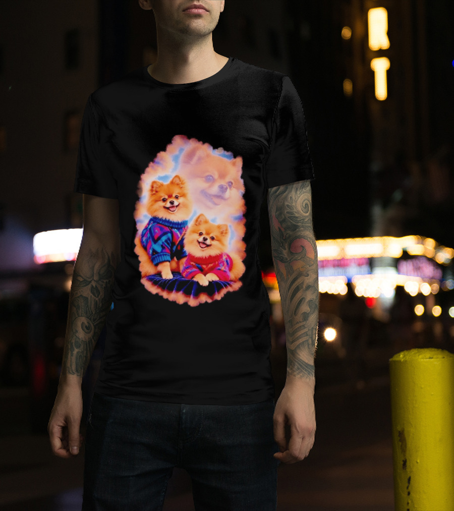 Pomeranian Puppies Cozy Sweaters Neon Pastel Vibe T-Shirt