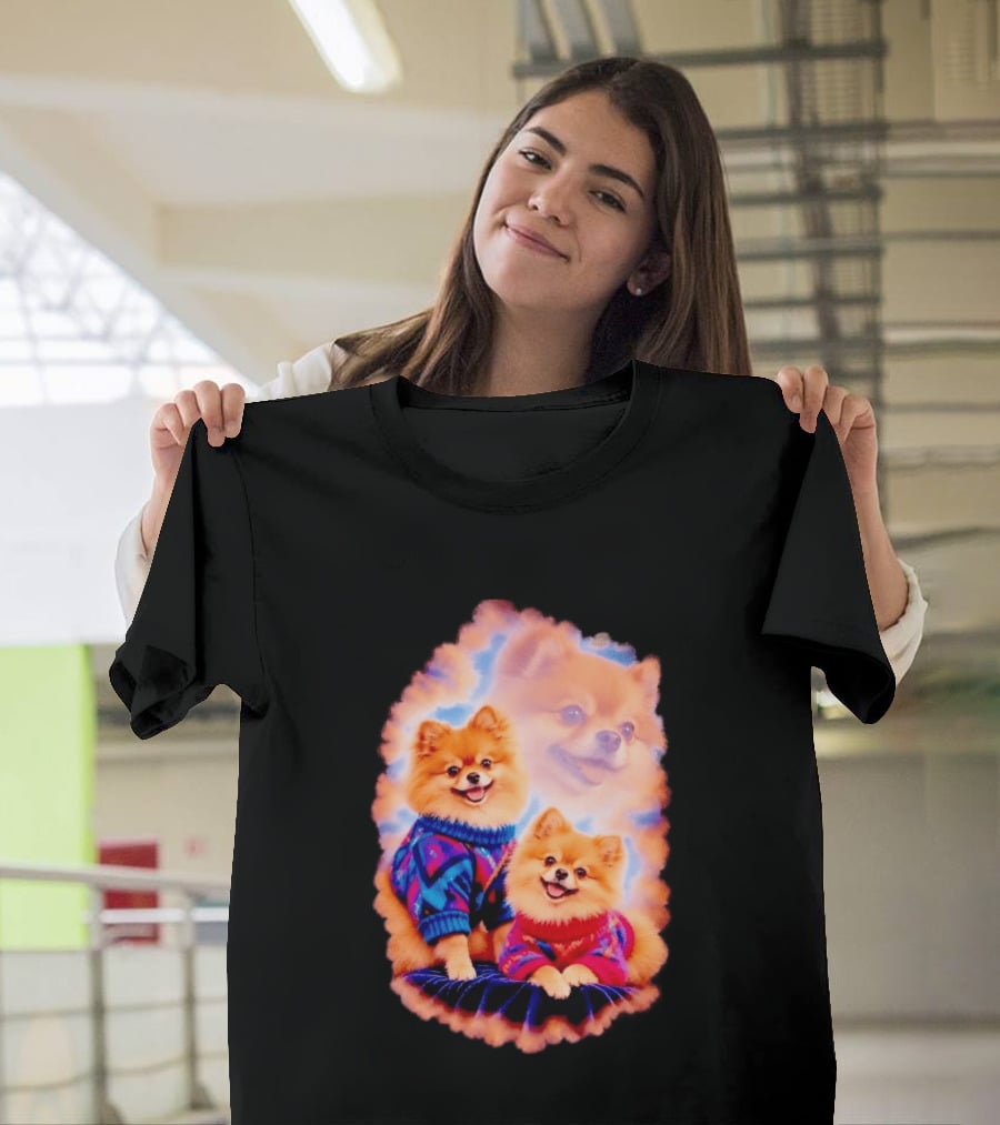 Pomeranian Puppies Cozy Sweaters Neon Pastel Vibe T-Shirt