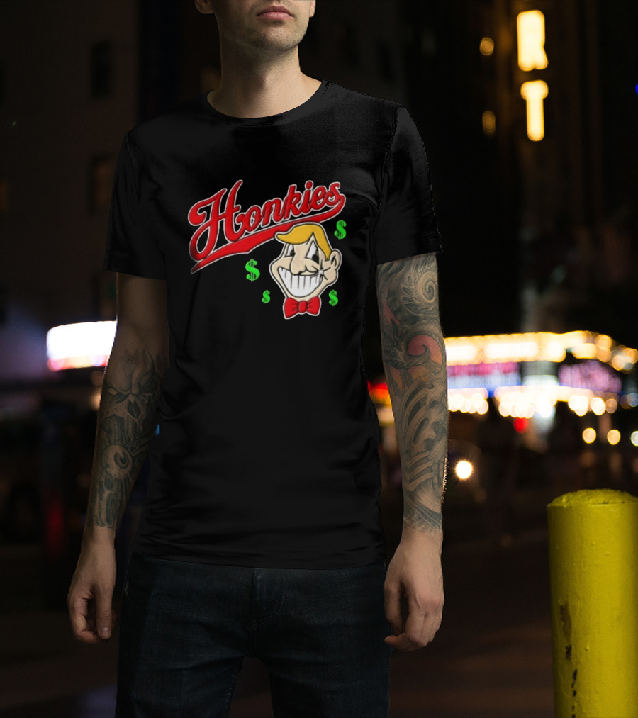 Honkies Red Script Cartoon Blond Man Dollar Signs T-Shirt