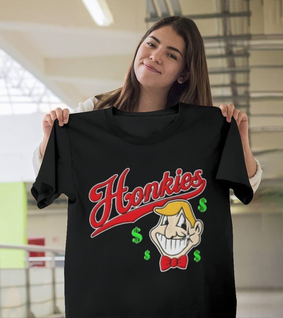 Honkies Red Script Cartoon Blond Man Dollar Signs T-Shirt