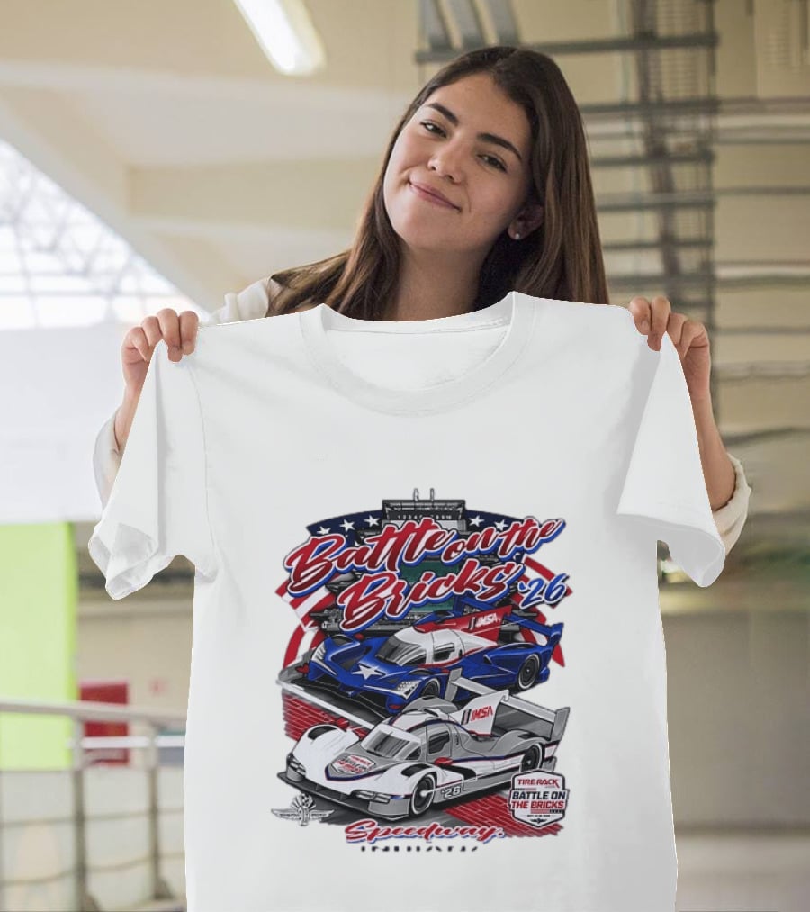 Battle On The Bricks '26 IMSA Indianapolis Motor Speedway Tire Rack Racing Cars T-Shirt