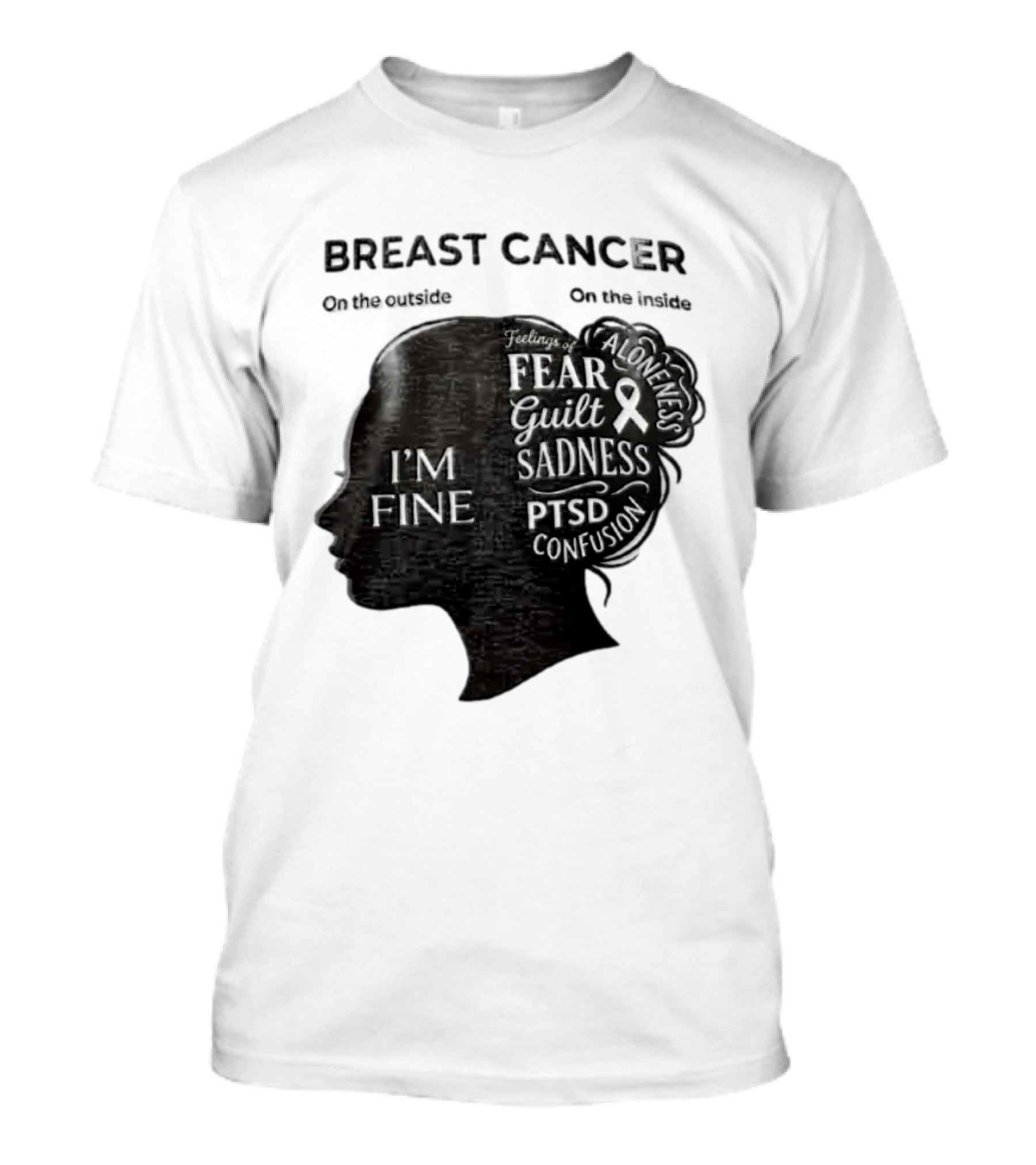 Breast Cancer Awareness I'm Fine On The Outside Fear Guilt Sadness PTSD Aloneness Confusion T-Shirt