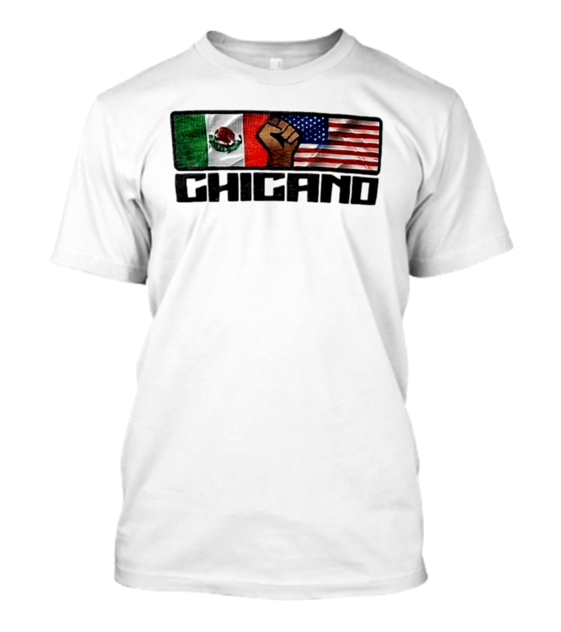 Chicano Mexican And American Flags With Raised Fist T-Shirt