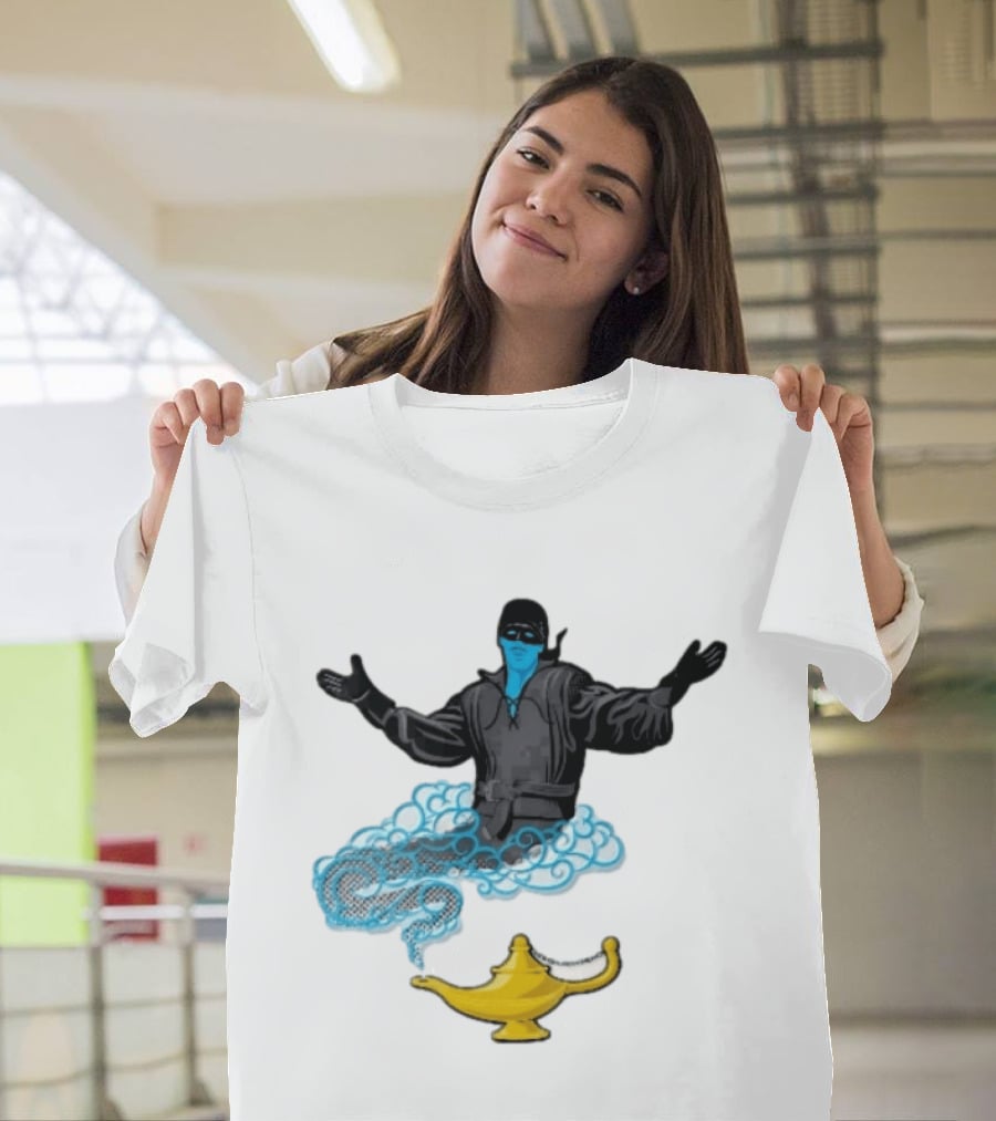 Dread Pirate Roberts Genie Man In Black With Golden Magic Lamp Halftone Cartoon T-Shirt