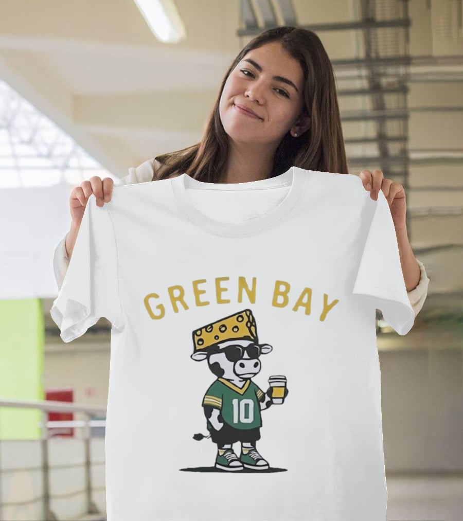 Green Bay Cow Wearing Cheesehead And Number 10 Jersey T-Shirt