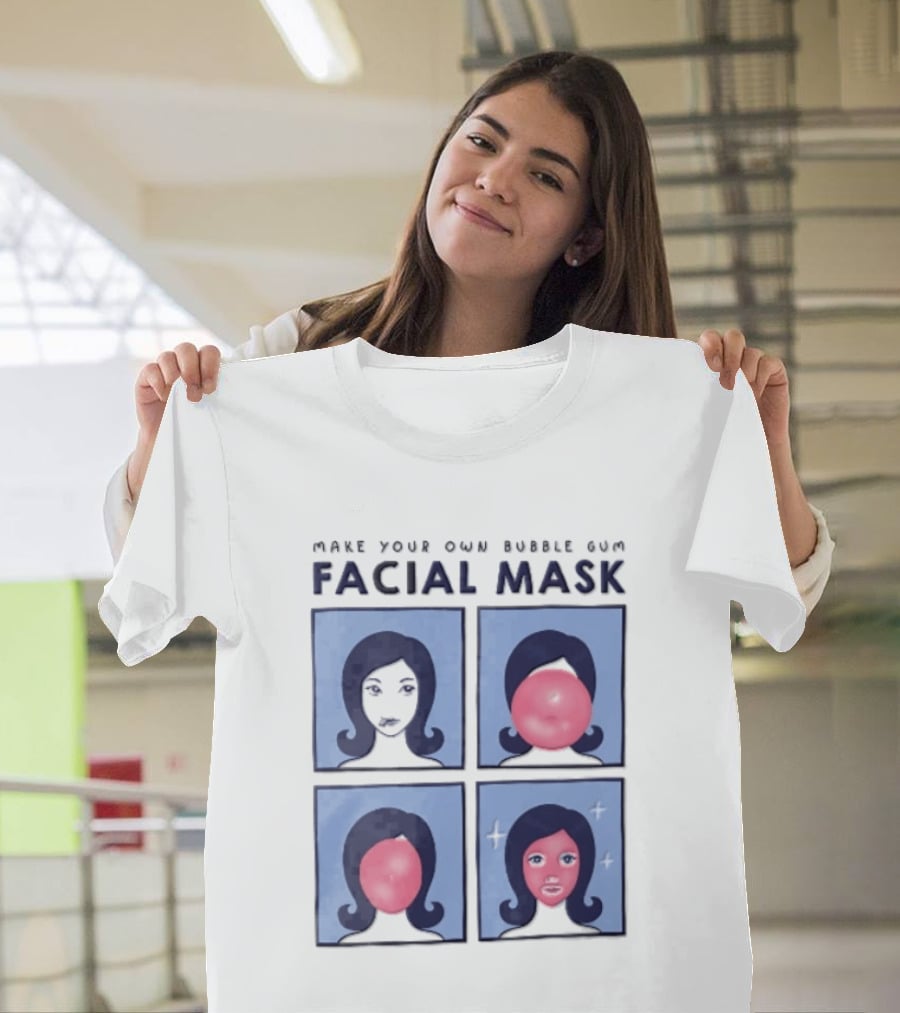 Make Your Own Bubble Gum Facial Mask Comic Woman Four Panel Pink Pop T-Shirt