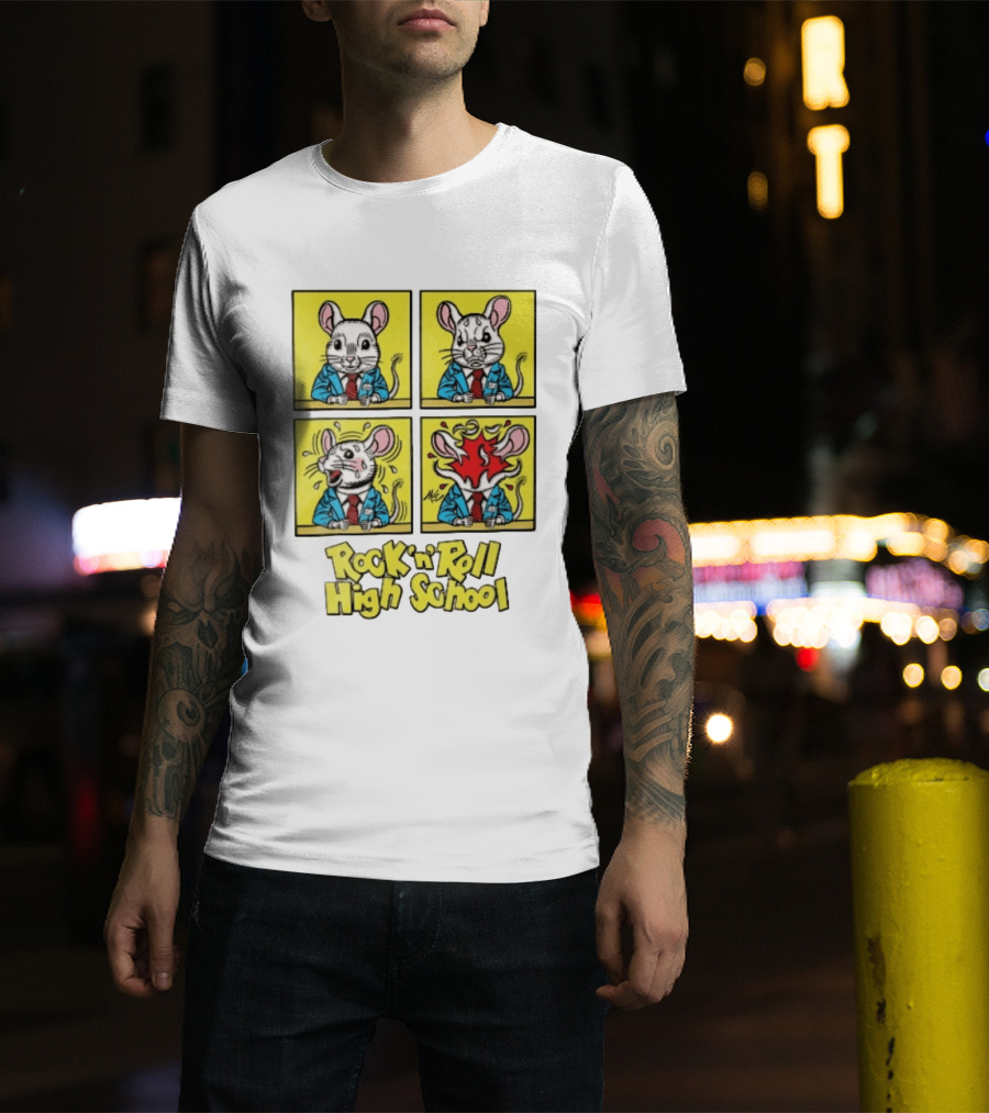 Rock N Roll High School Comic Mouse Head Explosion Cartoon Panels T-Shirt