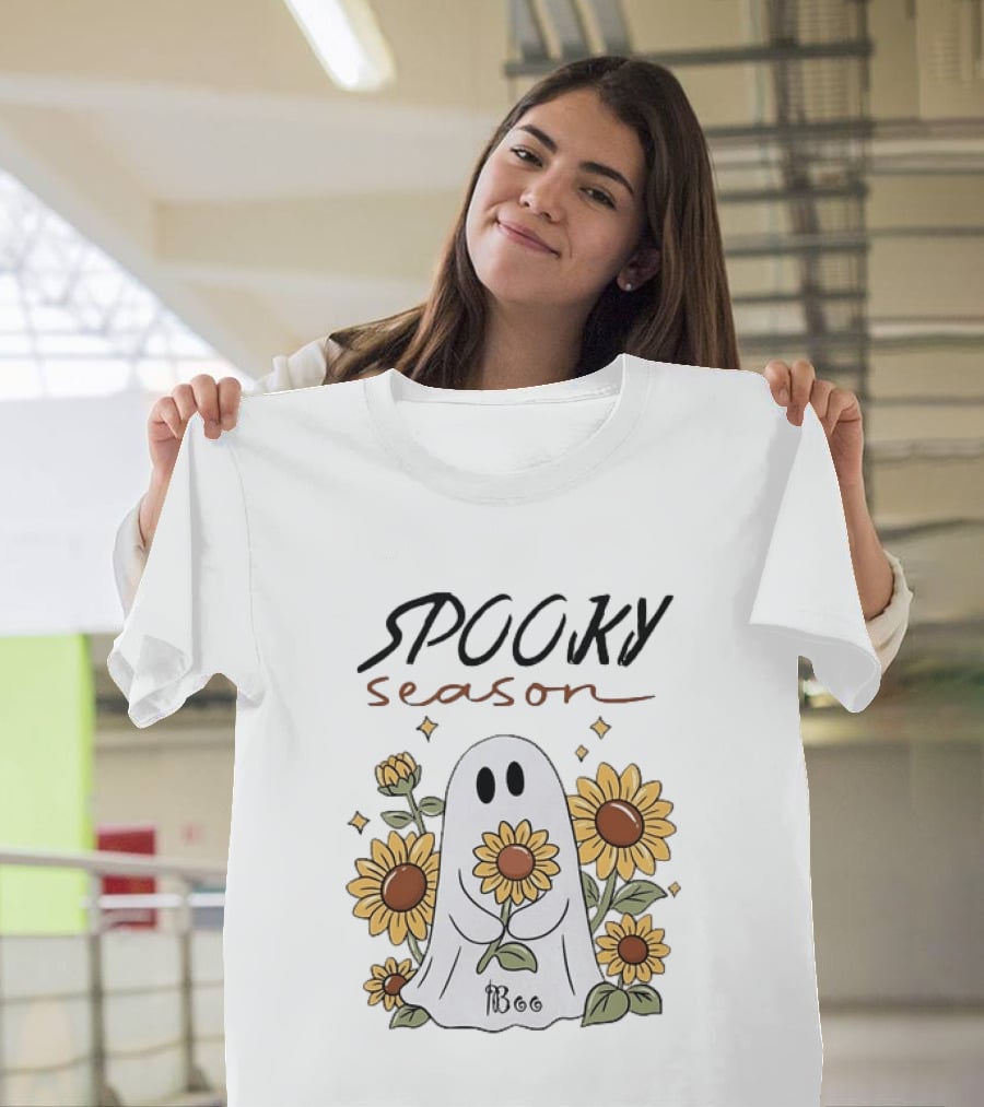 Spooky Season Ghost With Sunflowers Halloween Sunflower Ghost T-Shirt