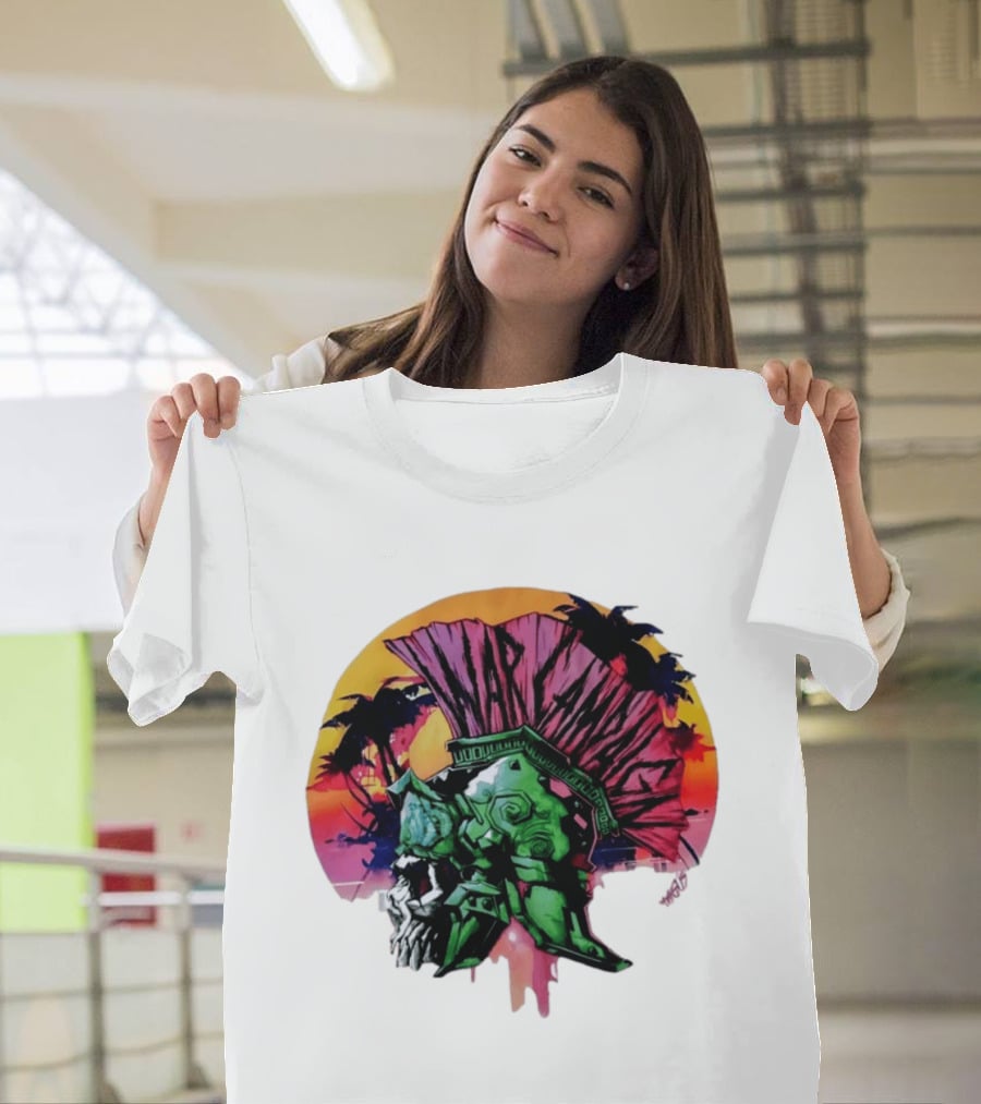 Warcraft Skull Spartan Helmet Tropical Sunset T-Shirt