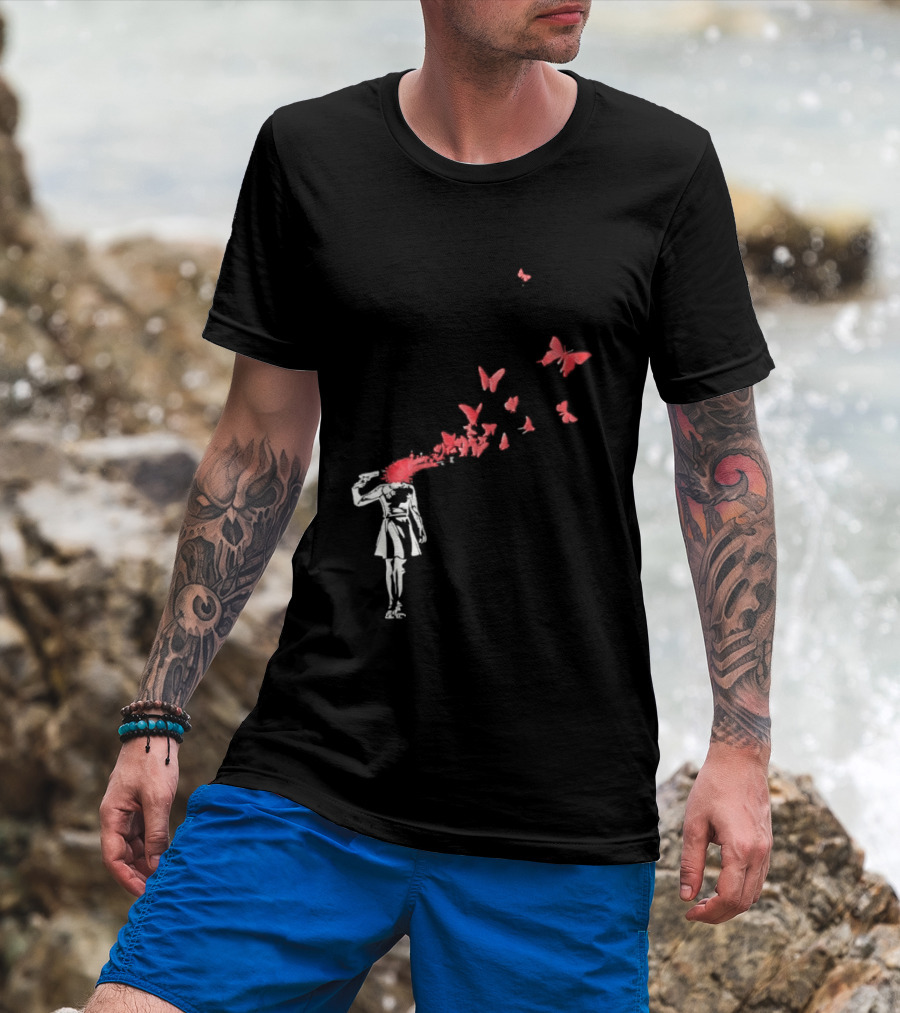 Banksy Girl Red Butterfly Burst Explosion T-Shirt