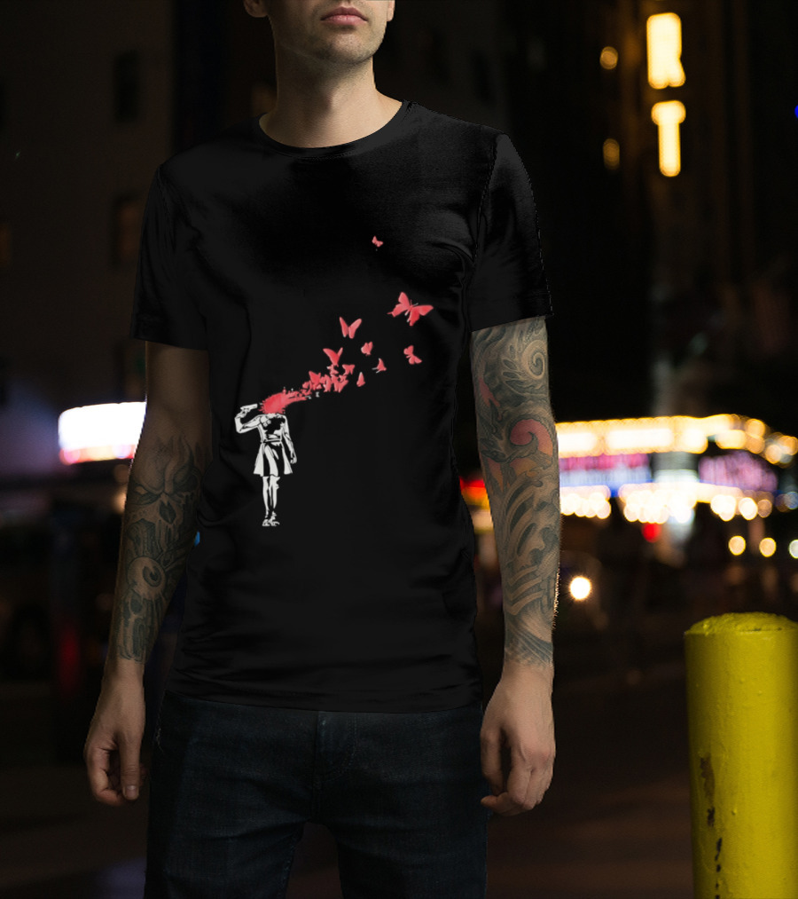 Banksy Girl Red Butterfly Burst Explosion T-Shirt