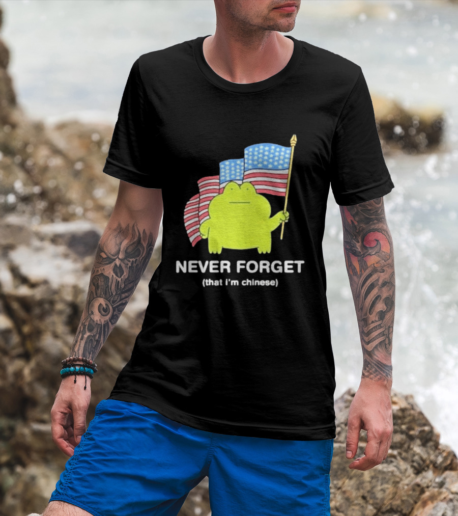Frog Holding American Flags Never Forget That I'm Chinese T-Shirt