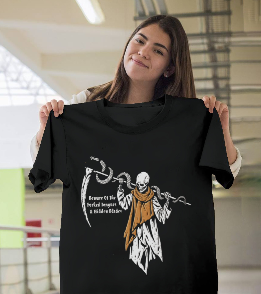 Beware Of The Forked Tongues And Hidden Blades Grim Reaper Snake T-Shirt
