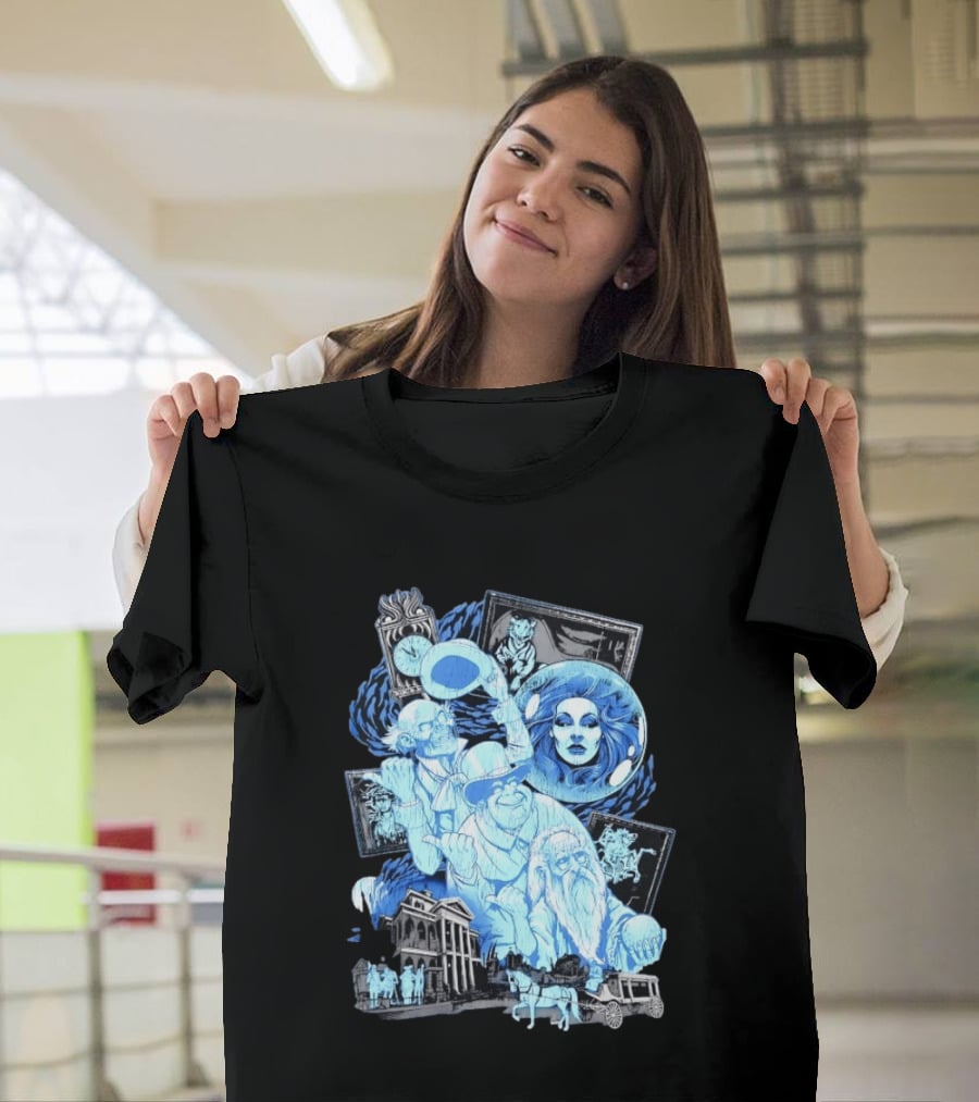 The Haunted Mansion Ghostly Spirits Madame Leota Hitchhiking Ghosts And Doom Buggy T-Shirt