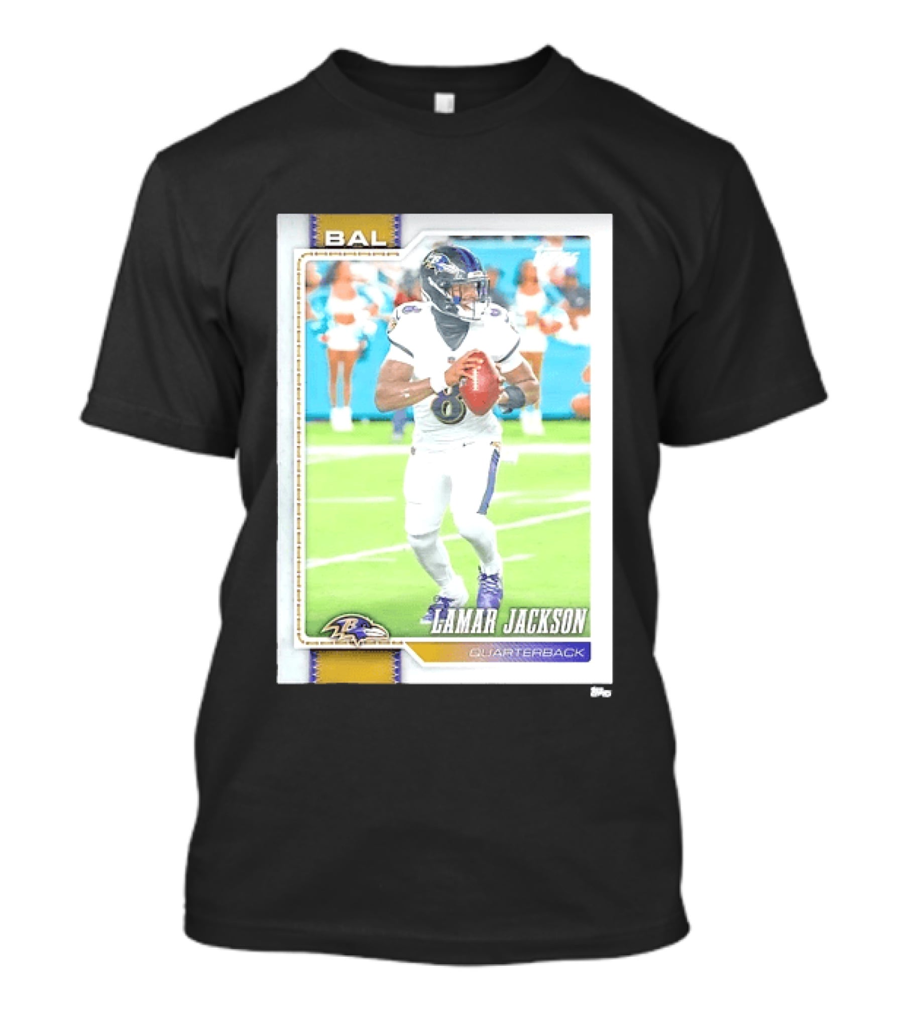 Lamar Jackson Baltimore Ravens Quarterback Topps Trading Card Authentic NFL Edition T-Shirt