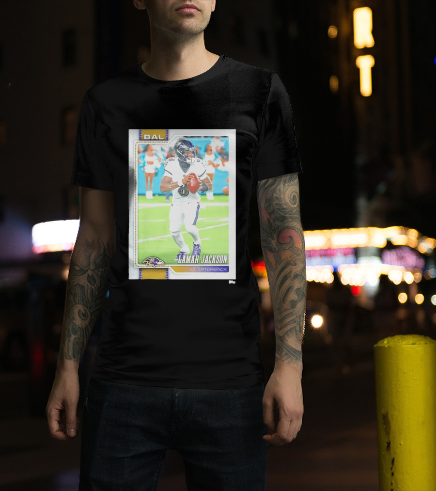 Lamar Jackson Baltimore Ravens Quarterback Topps Trading Card Authentic NFL Edition T-Shirt