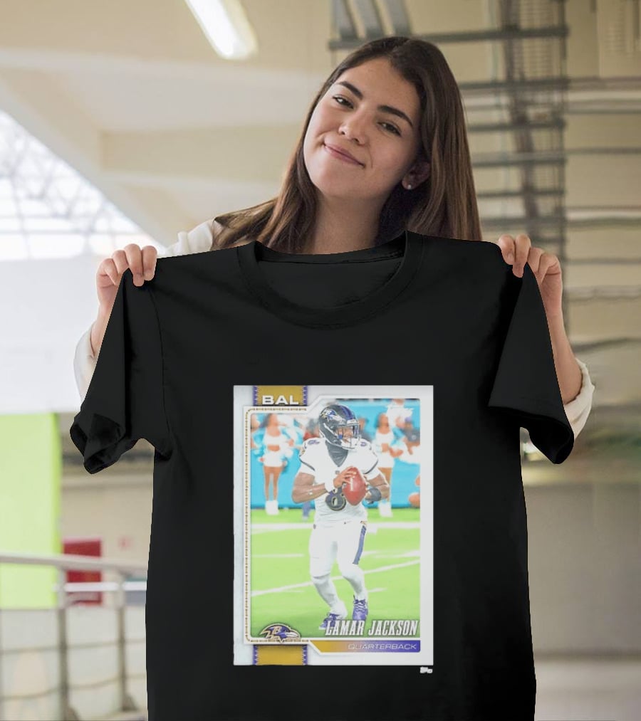 Lamar Jackson Baltimore Ravens Quarterback Topps Trading Card Authentic NFL Edition T-Shirt