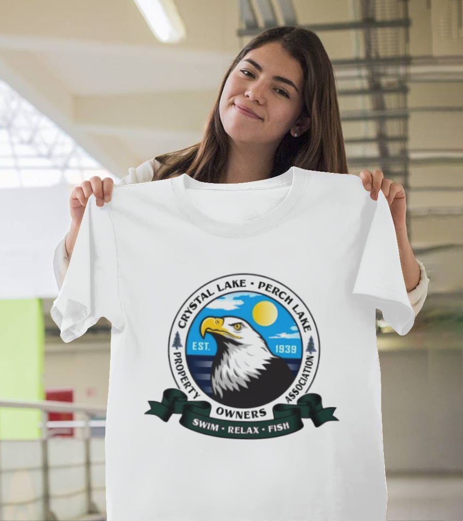 Crystal Lake Perch Lake Property Owners Association Eagle Emblem Est. 1939 Swim Relax Fish T-Shirt