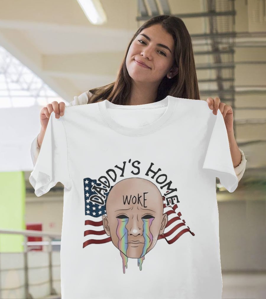 Daddy's Home Woke Crying Face With Flags T-Shirt