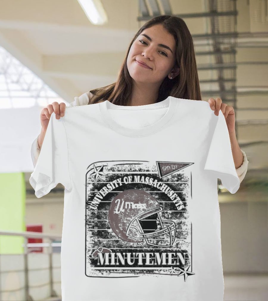University Of Massachusetts Minutemen Distressed Football Helmet T-Shirt
