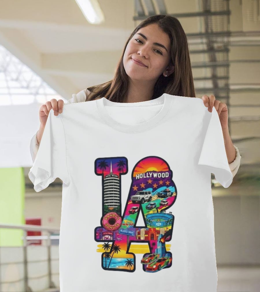 Los Angeles Hollywood Randy's Donuts Rodeo Drive Palm Trees Dodgers Stadium T-Shirt