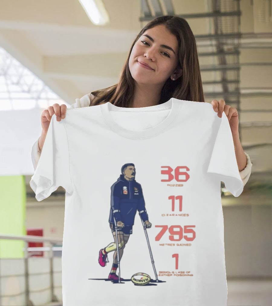 Izak Rankine 36 Tackles Crutches Adelaide Crows AFL Stats 795 Meters Gained T-Shirt