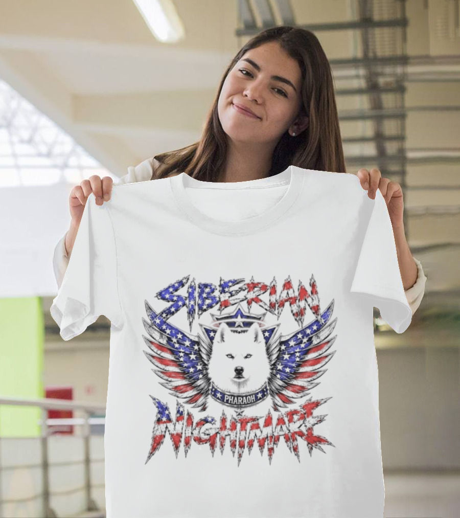 Siberian Nightmare Husky Wings American Flag T-Shirt