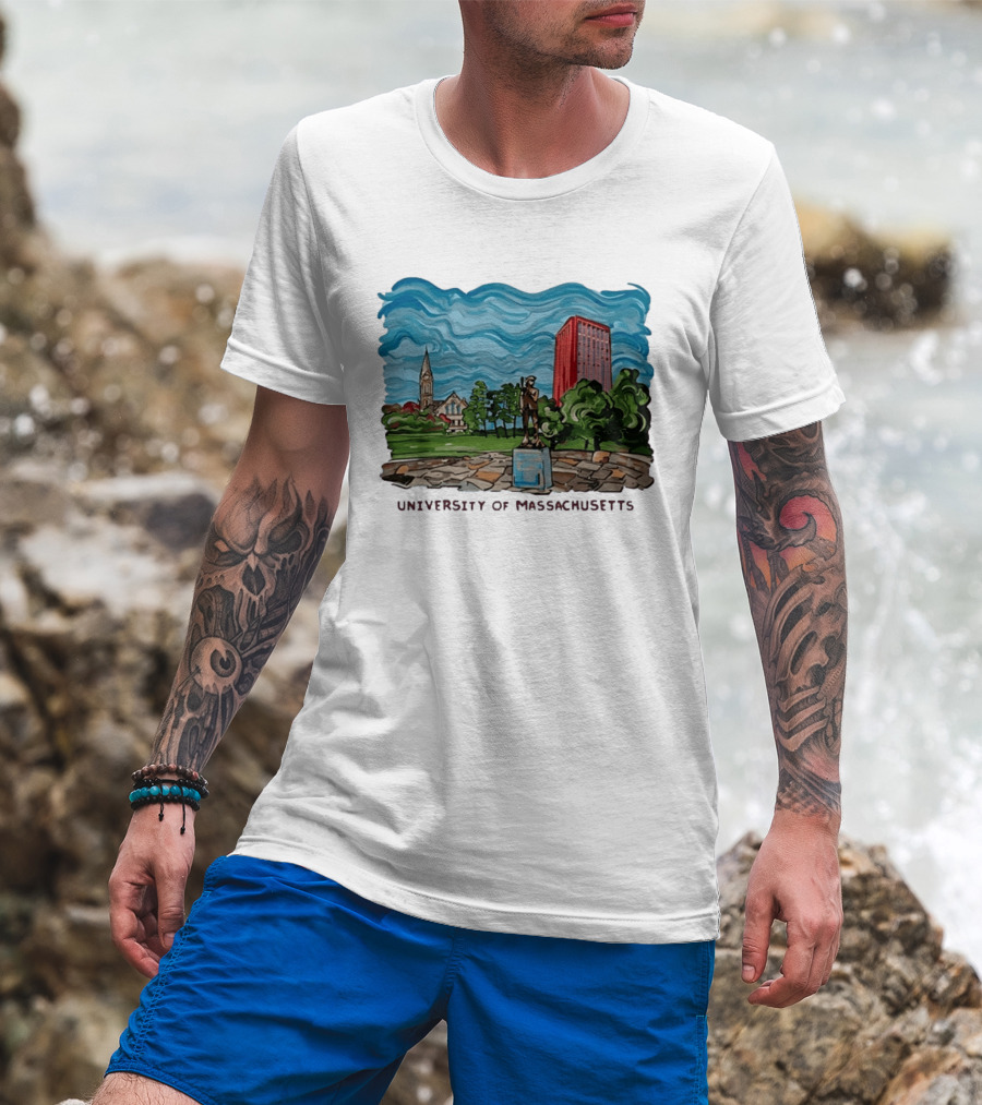 University Of Massachusetts Landmark Campus Scene Tower And Trees T-Shirt