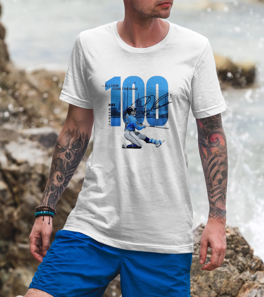 William Contreras Milwaukee Brewers 100 HR Milestone Signature T-Shirt