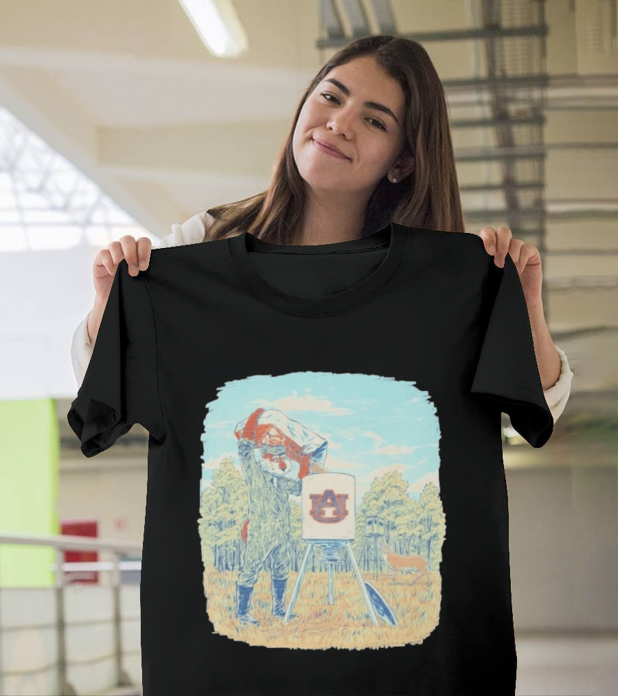 Aubie The Tiger Auburn University Deer Hunting Scene With Feeder And Deer T-Shirt